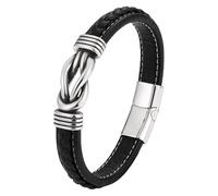 HUIANGLIYG Pulsera De Cuero Trenzado Con Nudo Para Hombre Con Cierre Magnético, Diseño De Nudo Infinito, Hecha A Mano, Regalo Para Padre, Marido, Color Negro, 18,5 Cm
