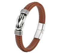 HUIANGLIYG Pulsera De Cuero Trenzado Con Nudo Para Hombre Con Cierre Magnético, Diseño De Nudo Infinito, Hecha A Mano, Regalo Para Padre, Marido, Marrón, 18,5 Cm