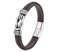 HUIANGLIYG Pulsera De Cuero Trenzado Con Nudo Para Hombre Con Cierre Magnético, Diseño De Nudo Infinito, Hecha A Mano, Regalo Para Padre, Marido, Color Café, 18,5 Cm