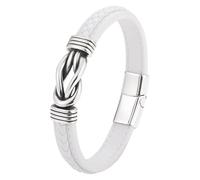 HUIANGLIYG Pulsera De Cuero Trenzado Con Nudo Para Hombre Con Cierre Magnético, Diseño De Nudo Infinito, Hecha A Mano, Regalo Para Padre, Marido, Color Blanco, 18,5 Cm