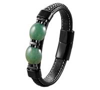 HUIANGLIYG Pulsera De Cuero Trenzado Con Piedra Natural Para Hombre Y Mujer, Con Cierre Magnético, Estilo Retro, Con Cuentas De Cristal, Joyería Sencilla Hecha A Mano, Aventurina Verde De 23 Cm.
