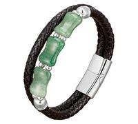 HUIANGLIYG Pulsera De Cuero Trenzado De Doble Capa Para Hombre Con Cierre Magnético, Cuentas De Piedra Natural, Pulsera De Cuero Vintage, Pulsera Trenzada Negra, Regalo De Joyería, Blanco, 1,19 Cm