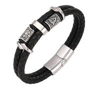 HUIANGLIYG Pulsera De Cuero Trenzado De Doble Capa Para Hombre, Unisex, Con Brújula Vikinga Nórdica, Nudo Celta, Color Negro, Regalo Para El Día Del Padre, Cumpleaños, Color Negro, 18,5 Cm