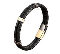 HUIANGLIYG Pulsera de Cuero Trenzado de Doble Fila para Hombre, Pulsera de Cuero Negro Auténtico con Cierre Magnético, Joyería Casual y Estilosa, Regalo de Joyería Artesanal para Novio, Padre He