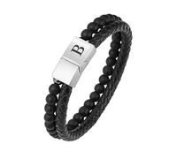 HUIANGLIYG Pulsera de Cuero Trenzado de Doble Hilera para Hombre, con Iniciales, de 6 Mm, con Cuentas de Ágata Mate, Hecha A Mano, con Cierre Magnético Ajustable, Ideal Como Regalo para Marido, Pa