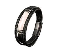 HUIANGLIYG Pulsera de Cuero Trenzado de Varias Capas para Hombre, Pulsera de Brazalete de Piedra Natural con Cierre Magnético, Pulsera Vintage Artesanal Elegante, Regalo para El Día del Padre, Cua