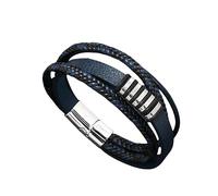 HUIANGLIYG Pulsera de Cuero Trenzado de Varios Capas para Hombre, Pulsera Vintage de Cuero Genuino, Cierre Magnético Ajustable, Brazalete de Moda, Regalo para Novio, Marido, Padre, Negro, Azul, 21Cm.