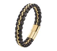 HUIANGLIYG Pulsera de Cuero Trenzado Hecha A Mano para Hombre, Pulsera en Capas con Cadena de Oro/Plata y Cierre Magnético, Accesorio de Muñeca de Moda para Ropa Casual y Formal, Cadena Marrón Do