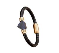 HUIANGLIYG Pulsera De Cuero Trenzado Hecha A Mano Unisex Con Piedra Natural, Corazón De Amor, Pulseras De Cuero Con Cierre Magnético Para Mujeres, Hombres, Parejas, Joyería, Regalos, Oro-D 21 Cm