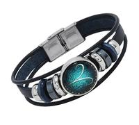 HUIANGLIYG Pulsera de Cuero Trenzado Multicapa Ajustable con Diseño de 12 constelaciones y Cielo Estrellado para Hombre y Mujer, Estilo Retro, Hecha A Mano, para Amistad, Regalo de Cumpleaños, Ari