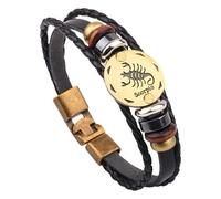 HUIANGLIYG Pulsera De Cuero Trenzado Multicapa Con 12 Constelaciones Para Hombre Y Mujer, Estilo Vintage, Con El Signo Del Horóscopo Y La Astrología, Accesorios De Joyería De 20,5 Cm.