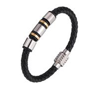 HUIANGLIYG Pulsera De Cuero Trenzado Negro Para Hombre Con Cordón De Cuentas Y Cierre Magnético, Estilo Vintage Punk Hip Hop, Cadena, Accesorios De Joyería, Plata Y Oro, 20,5 Cm