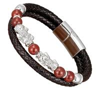 HUIANGLIYG Pulsera De Cuero Trenzado Negro Pi Xiu Para Hombre, Con Cuentas De Piedra Natural Y Cierre Magnético. Amuleto De La Suerte Feng Shui. Joyería Unisex. Color Blanco. 19 Cm.