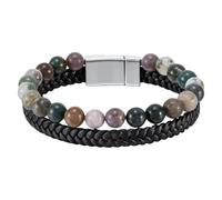HUIANGLIYG Pulsera De Cuero Trenzado Para Hombre, 8,3 Pulgadas, Color Negro, Con Cierre Magnético, Tejida A Mano, Con Cuentas De Piedras Preciosas Naturales, Ágata India, 21 Cm.