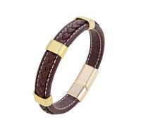 HUIANGLIYG Pulsera de Cuero Trenzado para Hombre con detalles en Negro/Oro/Plata, Brazalete Magnética Ajustable y Pulsera Hecha A Mano, Joyería Formal Casual Clásica para Él Marrón Hebilla Do