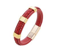 HUIANGLIYG Pulsera de Cuero Trenzado para Hombre con detalles en Negro/Oro/Plata, Brazalete Magnética Ajustable y Pulsera Hecha A Mano, Joyería Formal Casual Clásica para Él, Hebilla Roja Dora