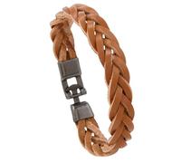 HUIANGLIYG Pulsera de Cuero Trenzado para Hombre, Estilo Casual, Hecha A Mano, de Cuero Genuino Tejido con Cierre de Palanca, Pulsera de Piel de Vaca Trenzada Vintage, Regalo para Esposo, Papá, Hij