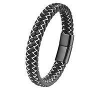 HUIANGLIYG Pulsera De Cuero Trenzado Para Hombre Y Mujer, Clásica, Trenzada A Mano, Con Cierre Magnético, Regalo Motivacional Y Motivador, Color Blanco Y Negro, 19 Cm