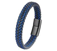 HUIANGLIYG Pulsera De Cuero Trenzado Para Hombre Y Mujer, Clásica, Trenzada A Mano, Con Cierre Magnético, Regalo Motivacional Y Motivador, Color Azul Y Negro, 21 Cm