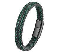 HUIANGLIYG Pulsera De Cuero Trenzado Para Hombre Y Mujer, Clásica, Trenzada A Mano, Con Cierre Magnético, Regalo Motivacional Y Motivador, Color Verde Y Negro, 21 Cm