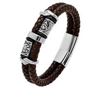 HUIANGLIYG Pulsera de Cuero Viking Compass para Hombres Brazalete Trenzada de Doble Fila con Charms y Cierre Magnético Pulsera de Estilo Retro para Hombre Regalo para Novio Hermano Papá Marrón 23