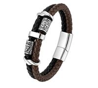 HUIANGLIYG Pulsera de Cuero Viking Compass para Hombres Brazalete Trenzada de Doble Fila con Dijes y Cierre Magnético Pulsera Retro para Hombre Regalo para Novio Hermano Padre Negro Marrón 20Cm