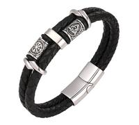 HUIANGLIYG Pulsera de Cuero Viking Compass para Hombres, Pulsera Trenzada de Doble Fila con Dijes y Cierre Magnético, Pulsera de Estilo Retro para Hombre Regalo para Novio, Hermano Papá Negra 20Cm