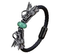 HUIANGLIYG Pulsera De Cuero Vikingo Con Dragón Para Hombre, Brazalete De Cuero Trenzado Negro Con Doble Cabeza De Dragón, Joyería Punk, Regalo, Verde Aventurina, 3, 23 Cm