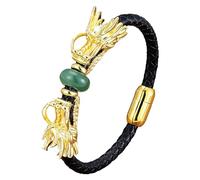 HUIANGLIYG Pulsera De Cuero Vikingo Con Dragón Para Hombre, Brazalete De Cuero Trenzado Negro Con Doble Cabeza De Dragón, Joyería Punk, Regalo, Verde Aventurina, 2, 19 Cm