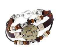 HUIANGLIYG Pulsera De Cuero Vintage Con El Signo Del Zodíaco De Las 12 Constelaciones Y Cierre Ot. Pulsera Trenzada Multicapa Hecha A Mano Con Cuentas De Madera Para Hombres Y Mujeres, Libra, 21 Cm.