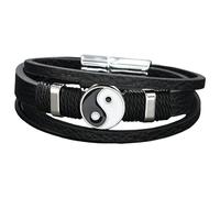 HUIANGLIYG Pulsera De Cuero Yin Yang Para Hombre, Con Dije De Tai Chi, Pulsera De Cuero Con Cierre Magnético, Pulsera Trenzada Multicapa, Joyería Espiritual Para Pareja De Amigos, Color Negro, 20 Cm
