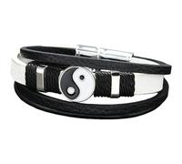 HUIANGLIYG Pulsera De Cuero Yin Yang Para Hombre, Con Dije De Tai Chi, Pulsera De Cuero Con Cierre Magnético, Pulsera Trenzada Multicapa, Joyería Espiritual Para Amigos Y Pareja, Color Blanco, 21 Cm