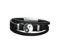 HUIANGLIYG Pulsera de Cuero yin yang para Hombre, Trenzada en Varias Capas, con Dije de Tai Chi y Cierre Magnético, Estilo Punk, Joyería Espiritual, Regalo Original para Papá, Color Negro, 2