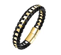 HUIANGLIYG Pulsera de Eslabones Trenzados de Cuero Genuino para Hombre, Hecha A Mano, de 21,5 Cm, Estilo Clásico, Estilo Punk Vintage, Ideal para El Día del Padre, Regalo de Cumpleaños, Dora