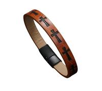 HUIANGLIYG Pulsera de Fe de Hombre Pulsera de Cuero con Cruz para Hombres, Brazalete de Cuero con Cruz Estampada, Brazalete Trenzada Hecha A Mano con Cierre Magnético. Regalo Religioso Único para É