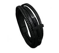 HUIANGLIYG Pulsera de Fe de Hombre Pulsera Trenzada de Cuero de Varios Hilos para Hombres Brazalete de Cuero con Cruz Brazalete de Puño Casual para Uso Diario Joyería Religiosa Cristiana Retro Negro