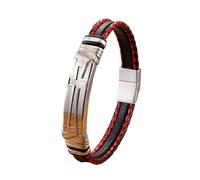 HUIANGLIYG Pulsera de Fe Masculina con Cruz de Cuero para Hombre, Brazalete Trenzada Hecha A Mano con Broche Magnético, Pulsera Cristiana Estilosa, Regalo de Joyería Religiosa para Él, Rojo Plata