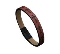 HUIANGLIYG Pulsera de Fe Masculina, Pulsera de Cuero Cruzada para Hombres, Brazalete de Cuero con Cruz Estampada, Brazalete de Brazalete Trenzada Hecha A Mano con Cierre Magnético, Regalo Religioso