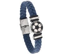 HUIANGLIYG Pulsera de Fútbol para Niños y Hombres, Hecha A Mano, de Cuero Trenzado con Hebilla, Personalizada, Informal, deportiva, Regalo de Joyería de Fútbol para Hijo, Color Azul Marino, 20 Cm