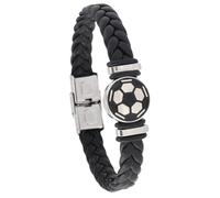 HUIANGLIYG Pulsera de Fútbol para Niños y Hombres, Hecha A Mano, de Cuero Trenzado con Hebilla, Personalizada, Informal, deportiva, Regalo de Joyería de Fútbol para Hijo, Color Negro, 22 Cm