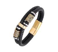 HUIANGLIYG Pulsera De Nudo Celta Con Brújula Vikinga Para Hombre, Brazalete De Cuero Trenzado De Doble Hilera Estilo Punk, Pulseras De Fe Y Coraje, Joyería Apilable Hecha A Mano, Dorada, 23 Cm