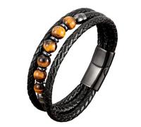 HUIANGLIYG Pulsera de Piedra Natural para Hombre Pulsera de Cuero Trenzado Multicapa Hecha A Mano y Broche Magnético Moda Regalo de Joyería Retro de Buena Suerte para Él Piedra Ojo de Tigre Amar