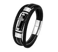 HUIANGLIYG Pulsera Hombre,Pulsera de Cuero con Cruz de Ónix Negro para Hombre, Pulsera Trenzada Multicapa con Hebilla, Brazalete Tejido A Mano, Joyería, Regalo para Niños, Accesorios para Él, He