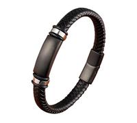 HUIANGLIYG Pulsera Hombre,Pulsera Trenzada de Cuero Genuino para Hombre, Pulsera de Cordón Trenzado Personalizada, Brazalete Clásico Hecho A Mano, Regalo para Niños, Accesorios para Él, Negro, 2