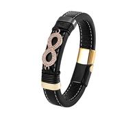 HUIANGLIYG Pulsera Infinita de Cuero Masculino con Pulsera Cúbica de Circonia Trenzada Multicapa con Cierre Magnético y Joyería Casual y Elegante para Él Novio Padre Hermano Negro + Negro y Dora