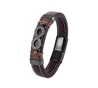 HUIANGLIYG Pulsera Infinita de Cuero para Hombre con Pulsera Cúbica de Circonia Trenzada Multicapa con Cierre Magnético y Joyería Casual Elegante y Hecha A Mano Regalo para Él Novio Papá Herman