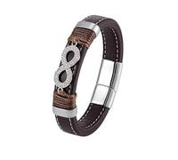 HUIANGLIYG Pulsera Infinita de Cuero para Hombre con Pulsera Cúbica de Circonia Trenzada Multicapa con Cierre Magnético Ajustable Joyería Casual Elegante Hecha A Mano Regalo para Él Novio Papá