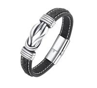 HUIANGLIYG Pulsera Infinita para Hombres, Brazaletes de Cuero Trenzado Hechos A Mano con Cierre Magnético, Pulsera Personalizada para Hombres, Regalos para Papá, Marido, Hijo Nieto, Broche Platead