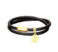 HUIANGLIYG Pulsera Inicial de Cuero envolvente Pulsera de Doble Capa Trenzada Negra con Cierre Magnético Pulsera Cúbica de Circonia de 26 Letras Alfabeto A Z Joyería Personalizada Elegante para H