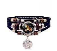 HUIANGLIYG Pulsera Luminosa De 12 Constelaciones Con Signo Del Zodiaco Para Hombre Y Mujer, De Cuero Negro Multicapa, Con Dije De Moneda Redonda De 21 Cm.